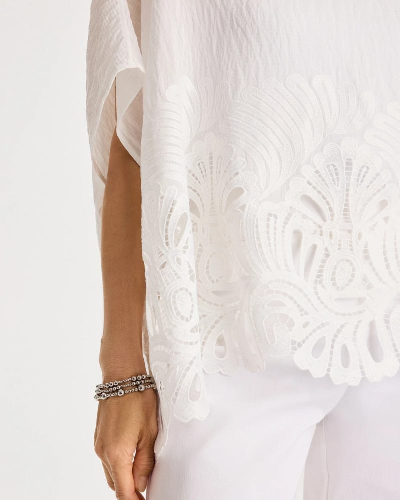 Chicos Crochet Lace Hem Poncho - ALABASTER