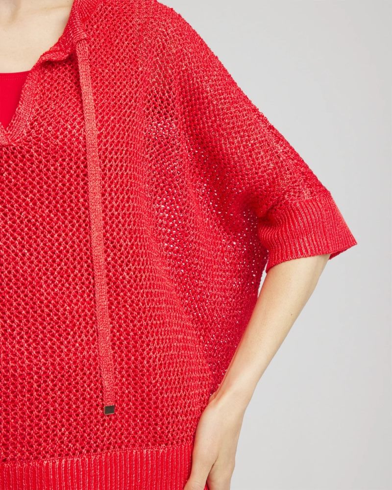 Chicos Sequin Open Knit Poncho - RED GLOW