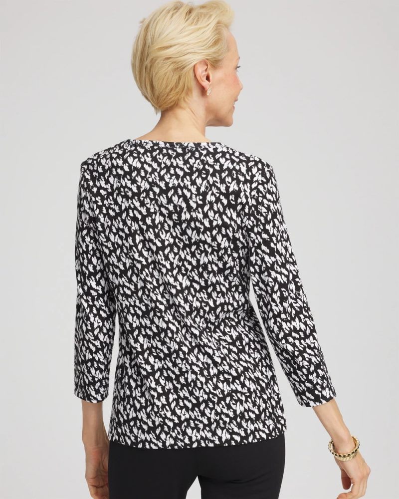 Chicos Pima Crewneck Button Tee - BLACK