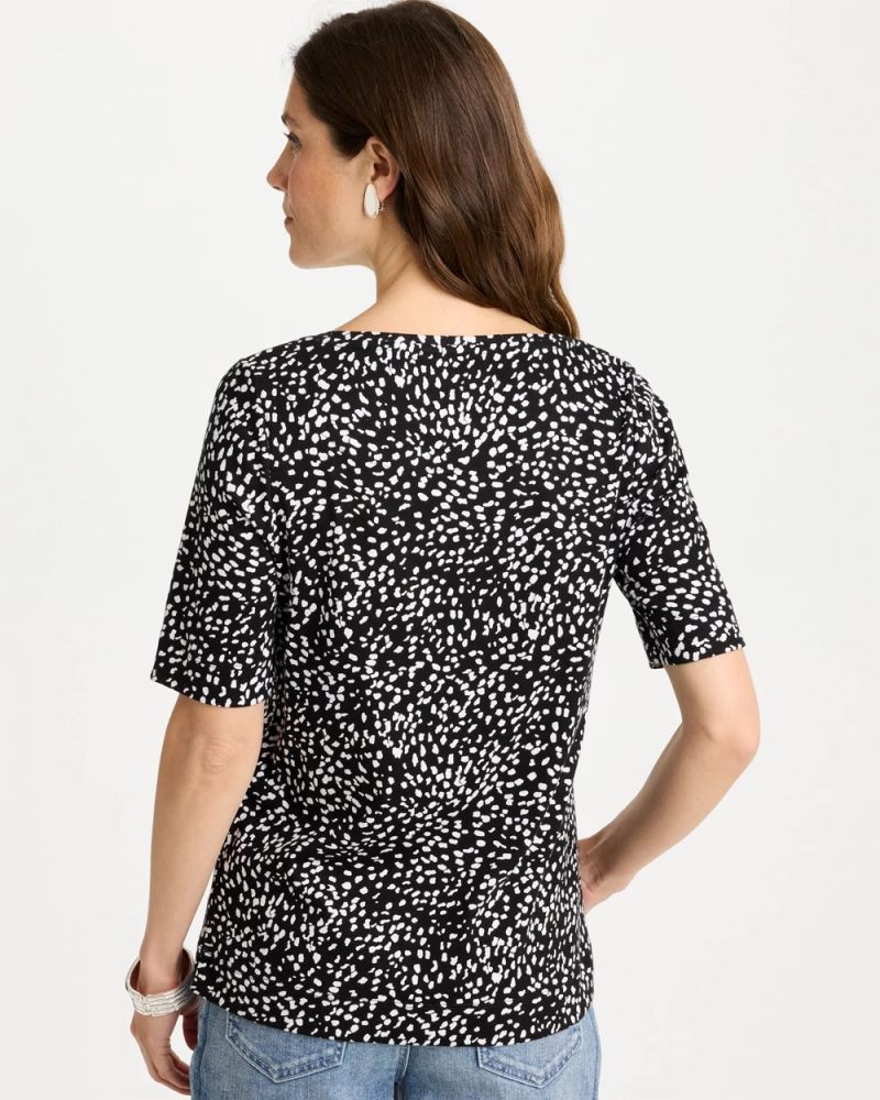 Chicos Printed Pima Elbow Sleeve Tee - BLACK