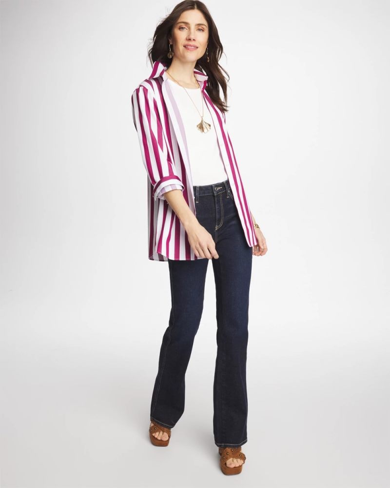 Chicos No Iron Stretch Striped Shirt - GLADIOLUS