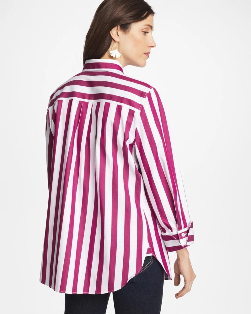 Chicos No Iron Stretch Striped Shirt - GLADIOLUS
