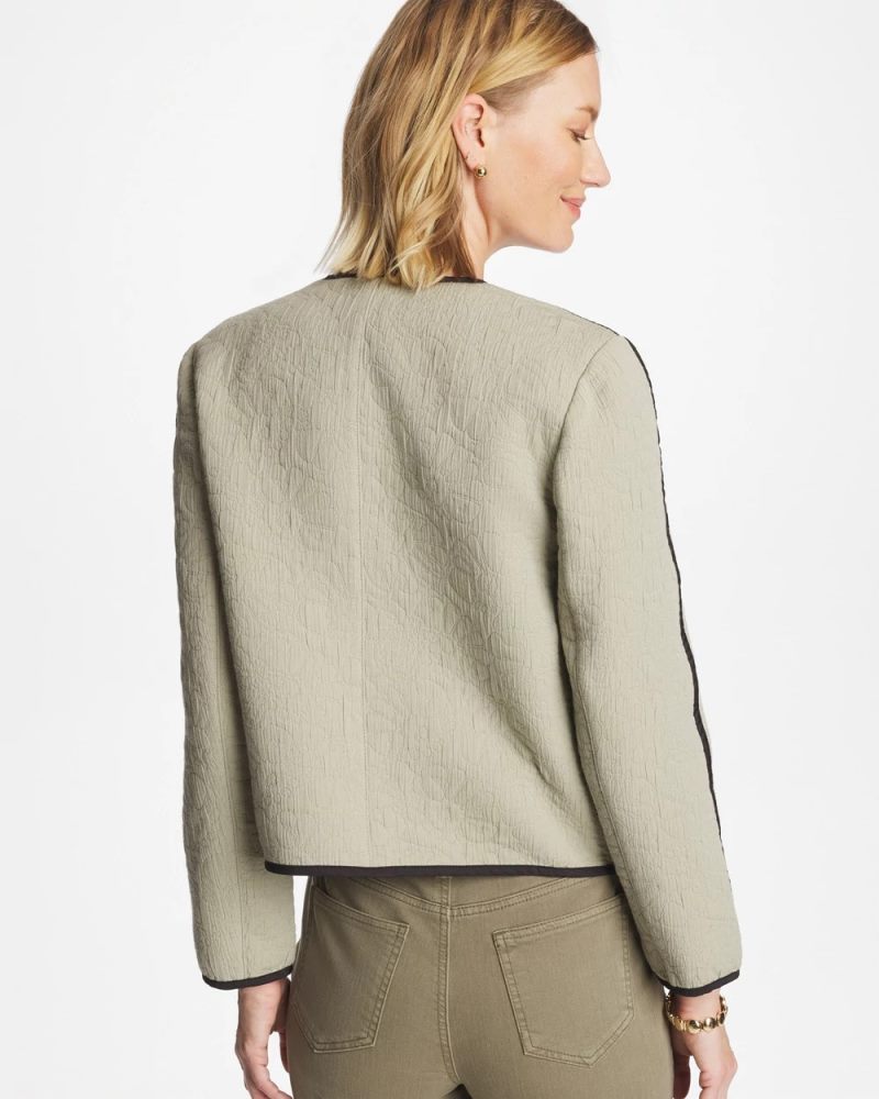 Chicos Collarless Quilted Box Jacket - SEAGRASS GREEN