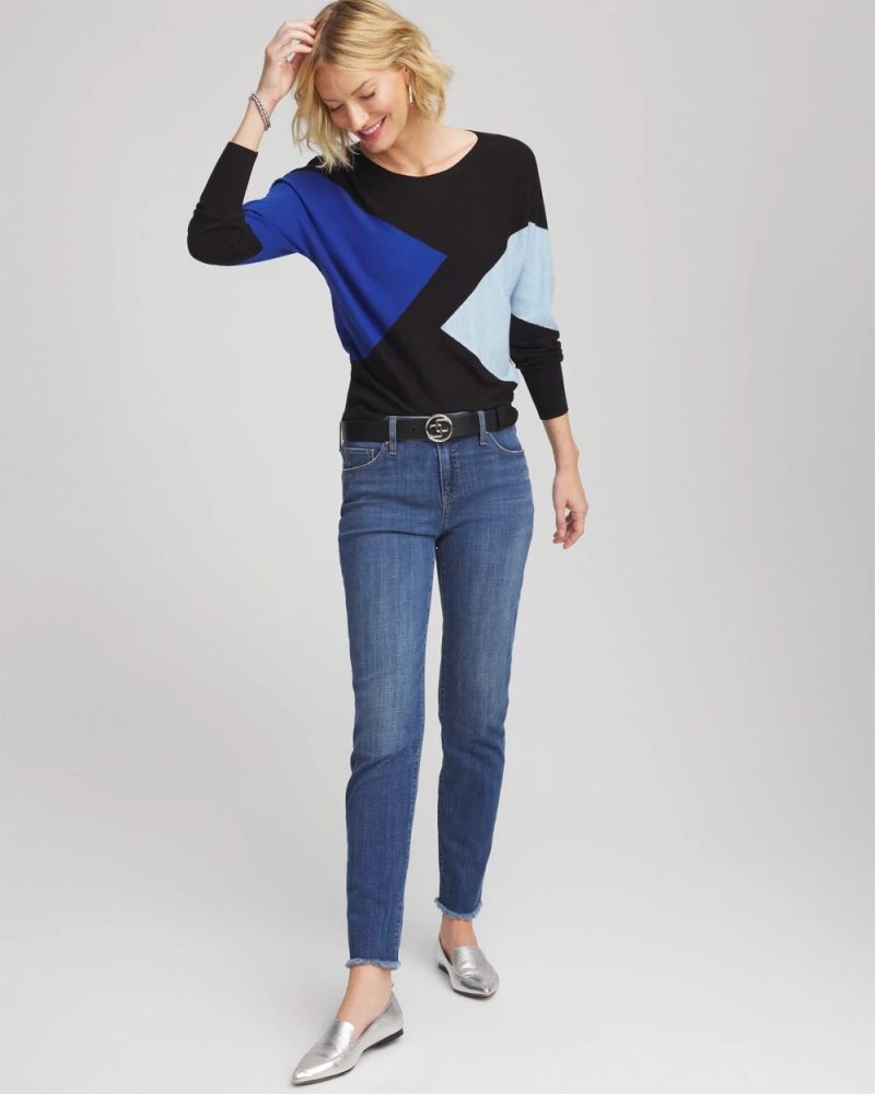 Chicos Ella Dolman Intarsia Pullover Sweater - BLACK