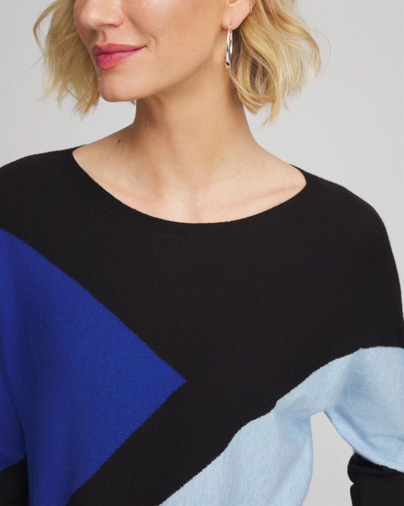 Chicos Ella Dolman Intarsia Pullover Sweater - BLACK