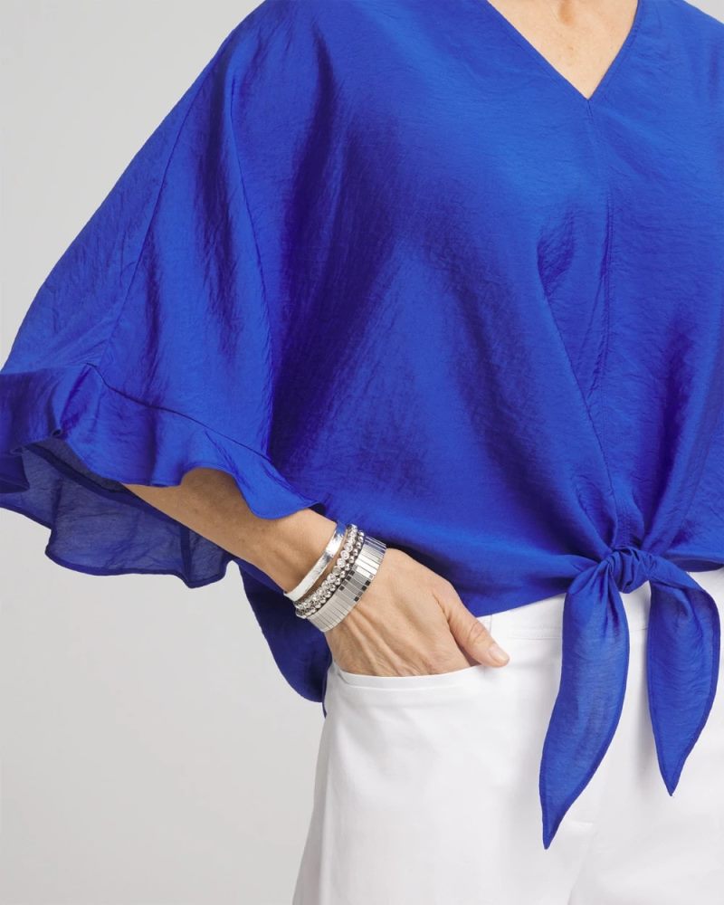 Chicos Ecovero™ Tie-Front Frill Sleeve Blouse - RICH COBALT