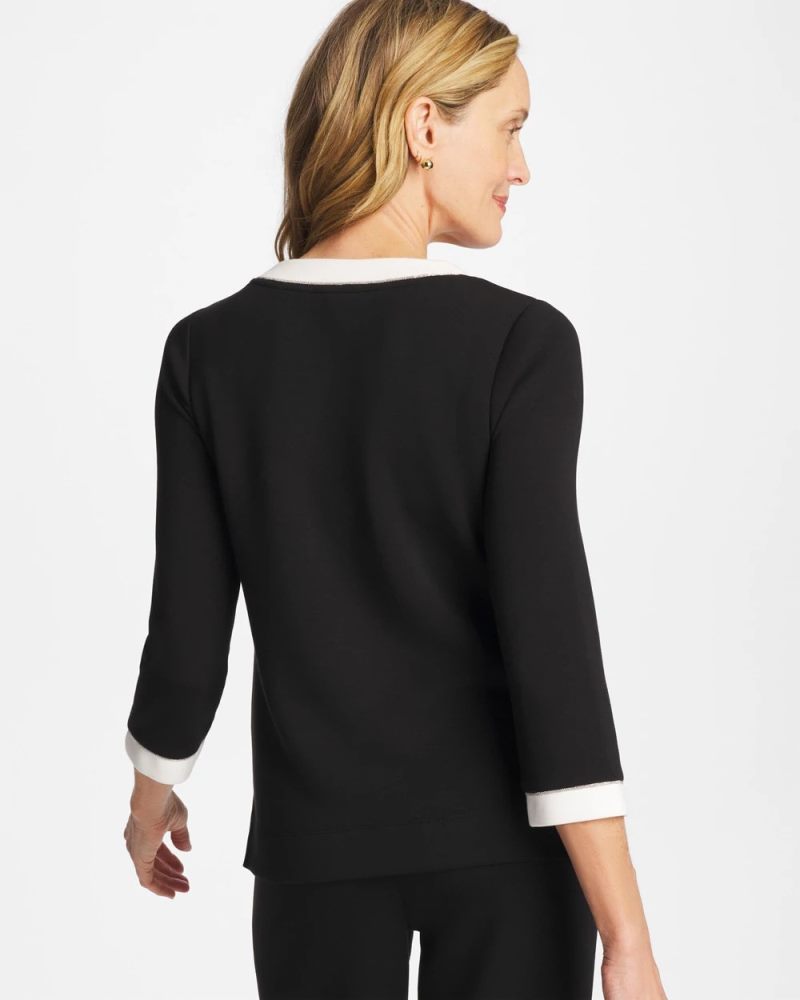 Chicos Zenergy® Soft Caviar Bead Contrast Top - BLACK