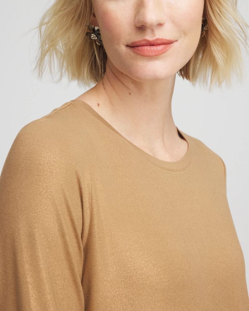 Chicos Touch of Cool™ Foil Long Sleeve Layering Tee - CARAMEL APPLE