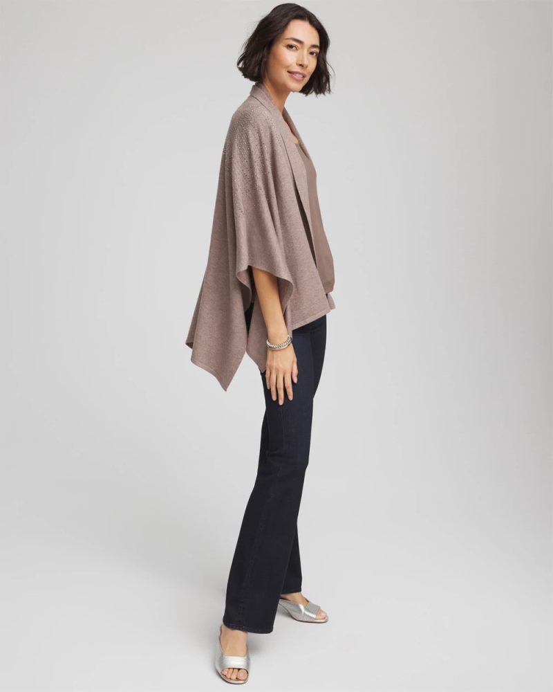 Chicos Embellished Shawl Collar Ruana - TAUPE HEATHER