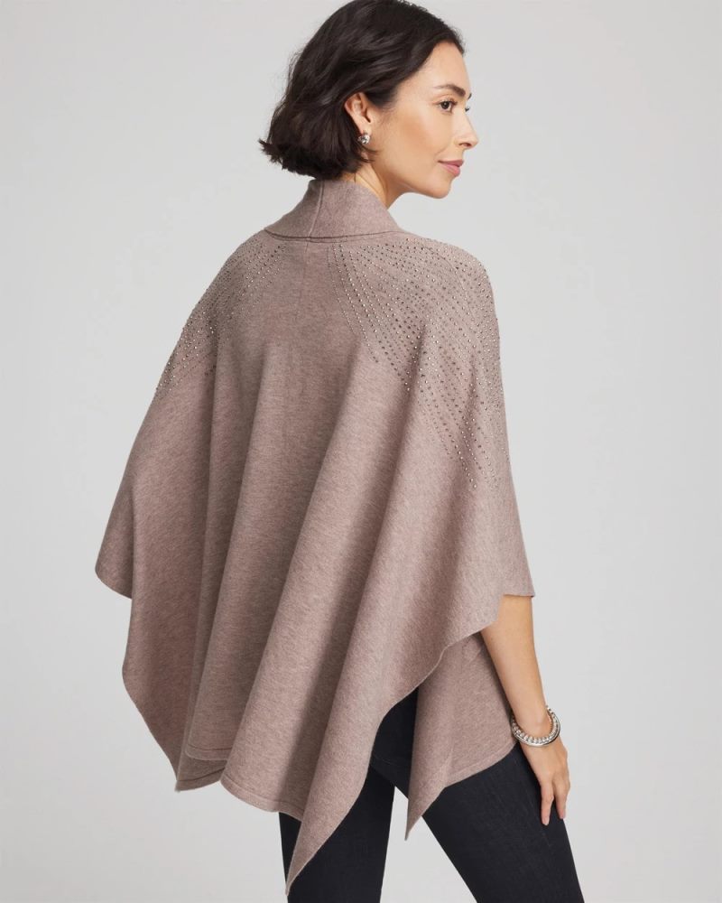 Chicos Embellished Shawl Collar Ruana - TAUPE HEATHER