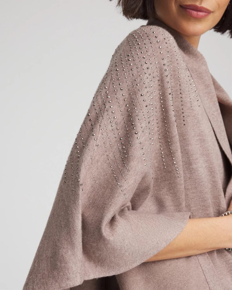 Chicos Embellished Shawl Collar Ruana - TAUPE HEATHER