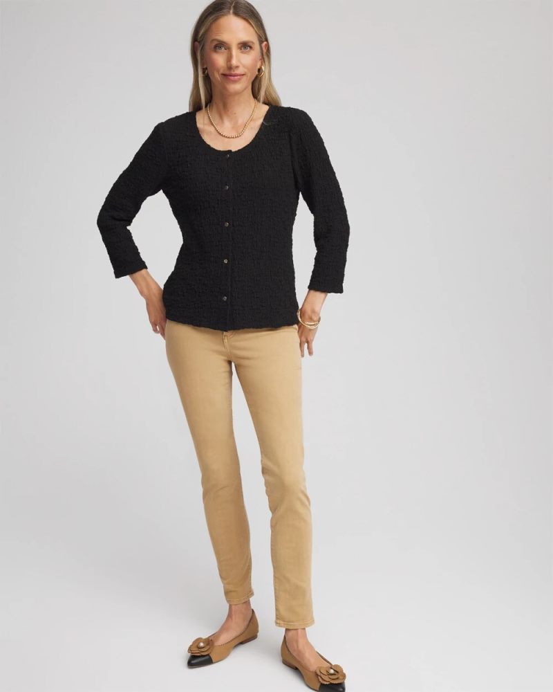 Chicos Textured Scoopneck Cardigan - BLACK