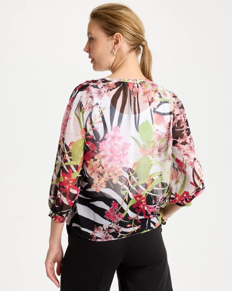 Chicos Georgette Lightweight Printed Blouse - CHERRY LUSH
