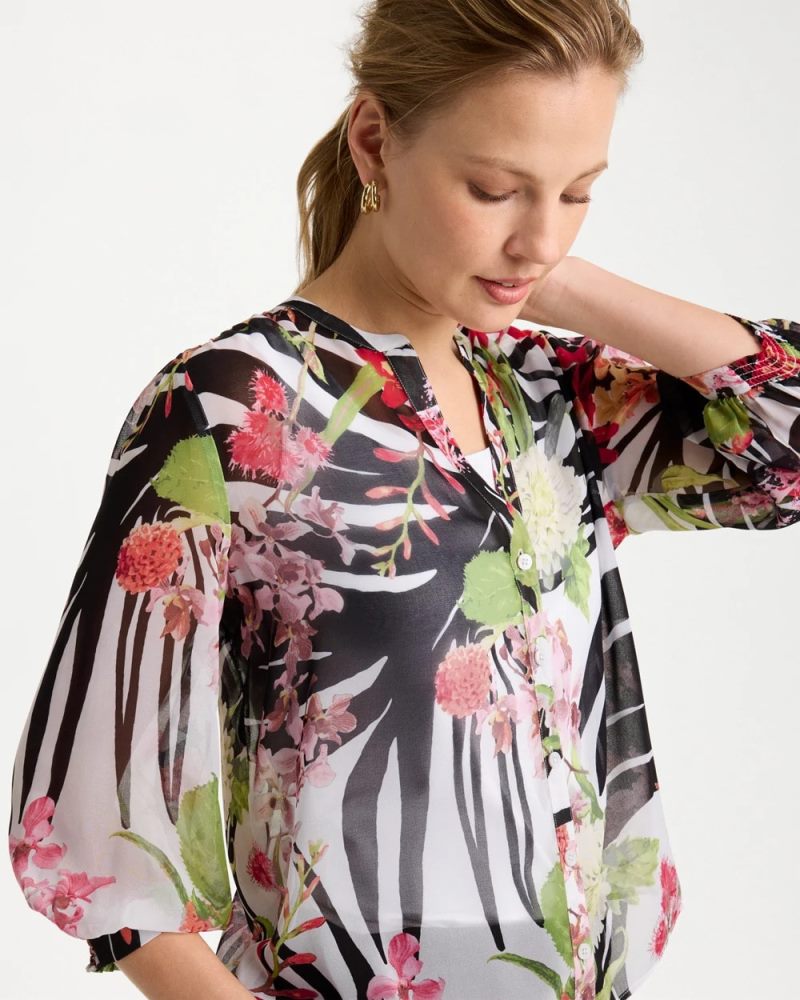 Chicos Georgette Lightweight Printed Blouse - CHERRY LUSH