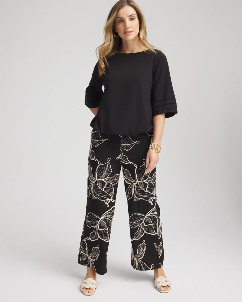 Chicos Boatneck Bubble-Hem Top - BLACK