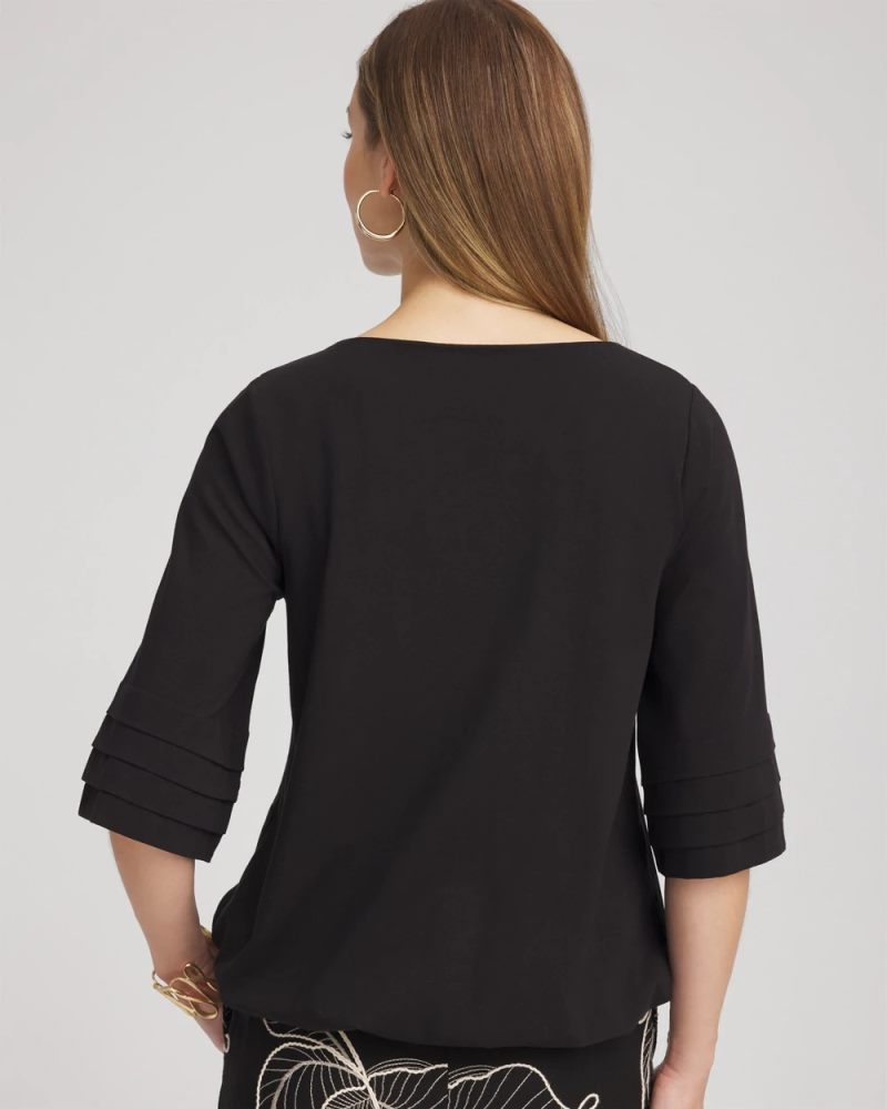 Chicos Boatneck Bubble-Hem Top - BLACK