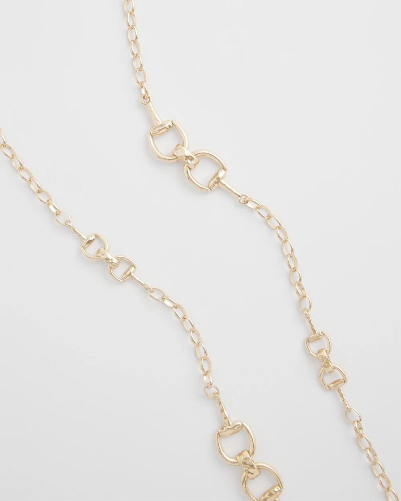 Chicos Equestrian Horsebit Long Link Necklace - GOLD