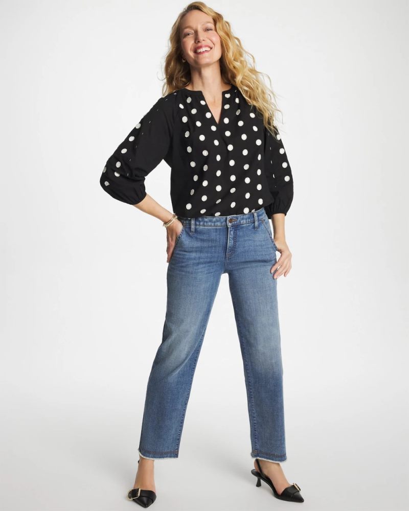 Chicos Textured Polka Dot Blouse - BLACK