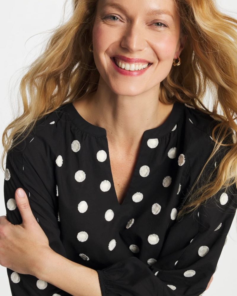 Chicos Textured Polka Dot Blouse - BLACK