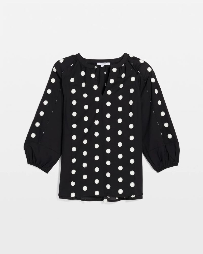Chicos Textured Polka Dot Blouse - BLACK