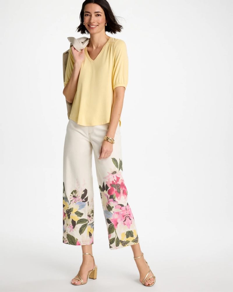 Chicos Shirred Elbow Sleeve Tee - GOLDEN HAZE