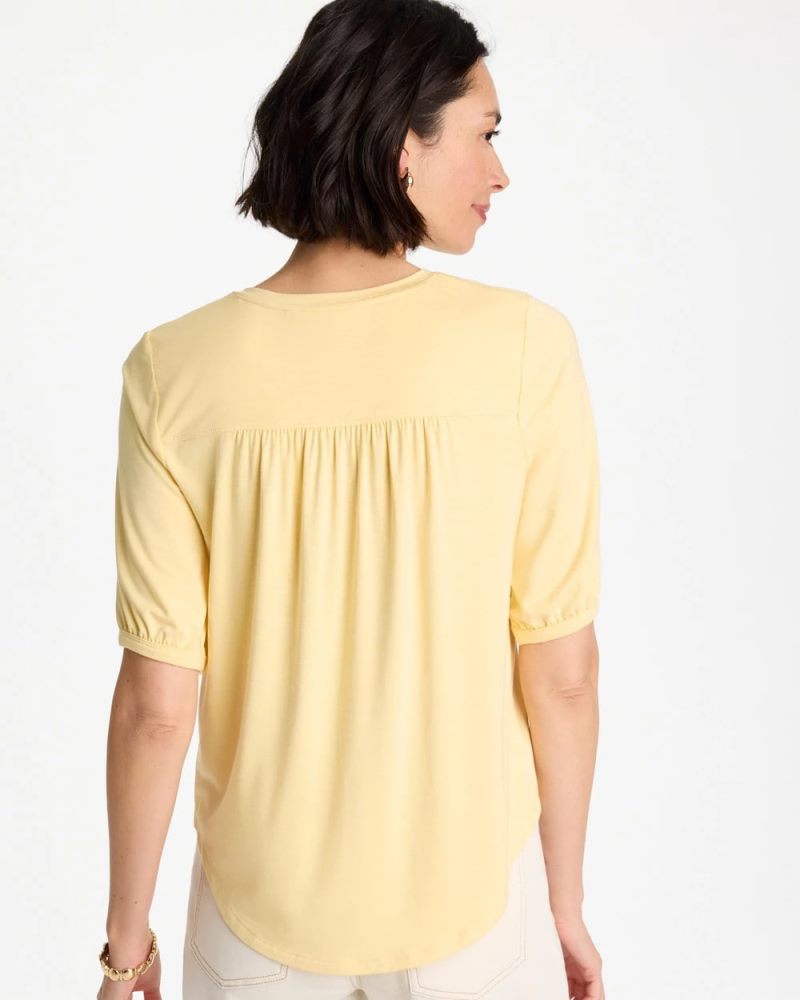 Chicos Shirred Elbow Sleeve Tee - GOLDEN HAZE