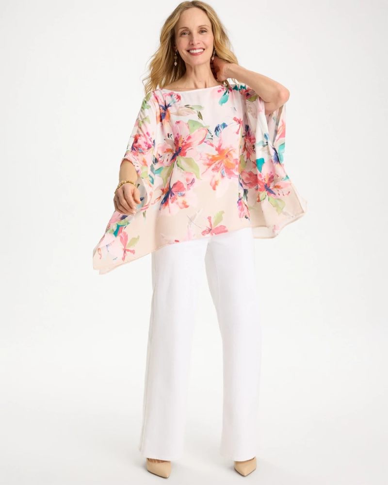 Chicos Croix Collage Classic Poncho - CALYPSO CORAL
