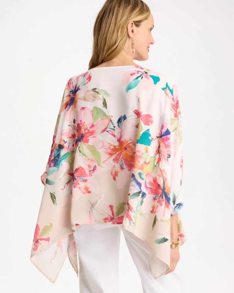 Chicos Croix Collage Classic Poncho - CALYPSO CORAL