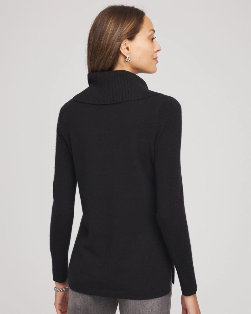 Chicos Cowlneck Cashmere Pullover Tunic - BLACK