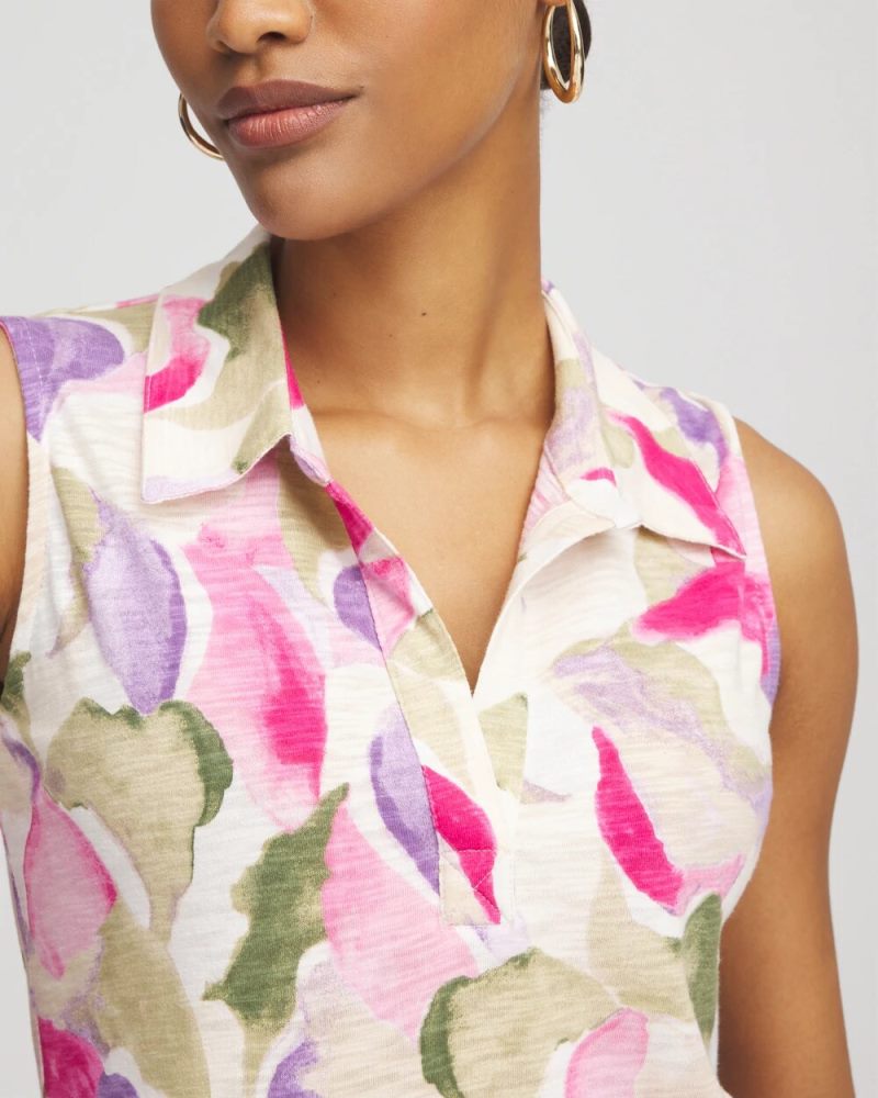 Chicos Watercolor Slub Sleeveless Collared Tunic - GLISTENING SAND