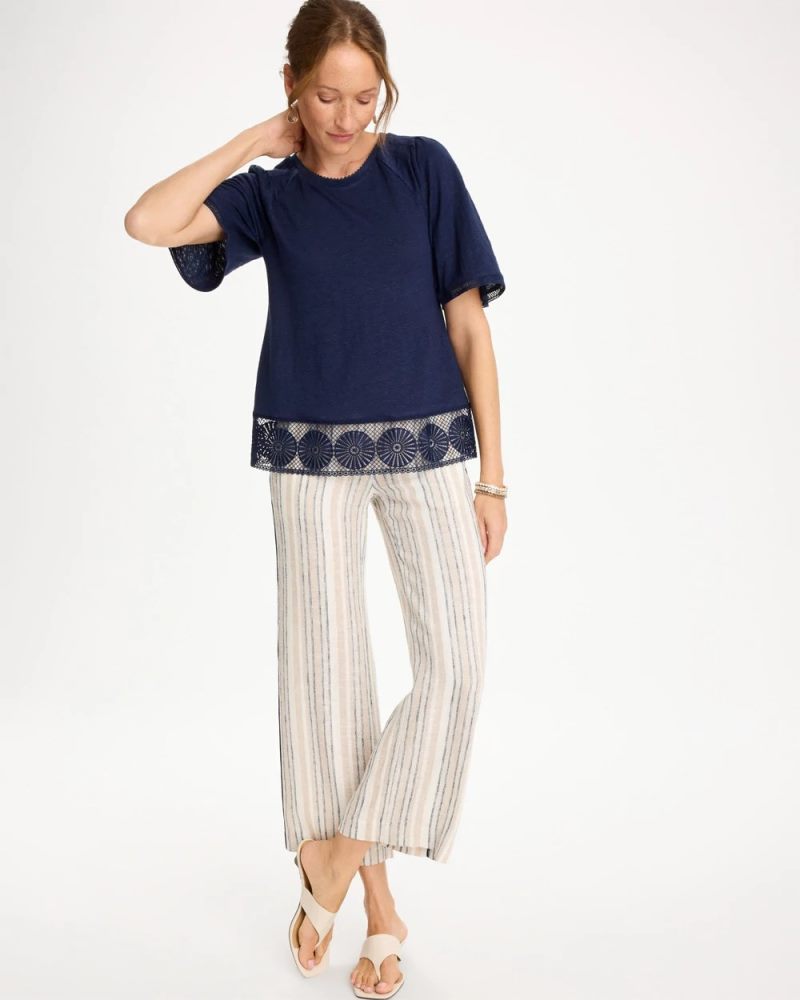 Chicos Linen Crochet Tee - PASSPORT BLUE