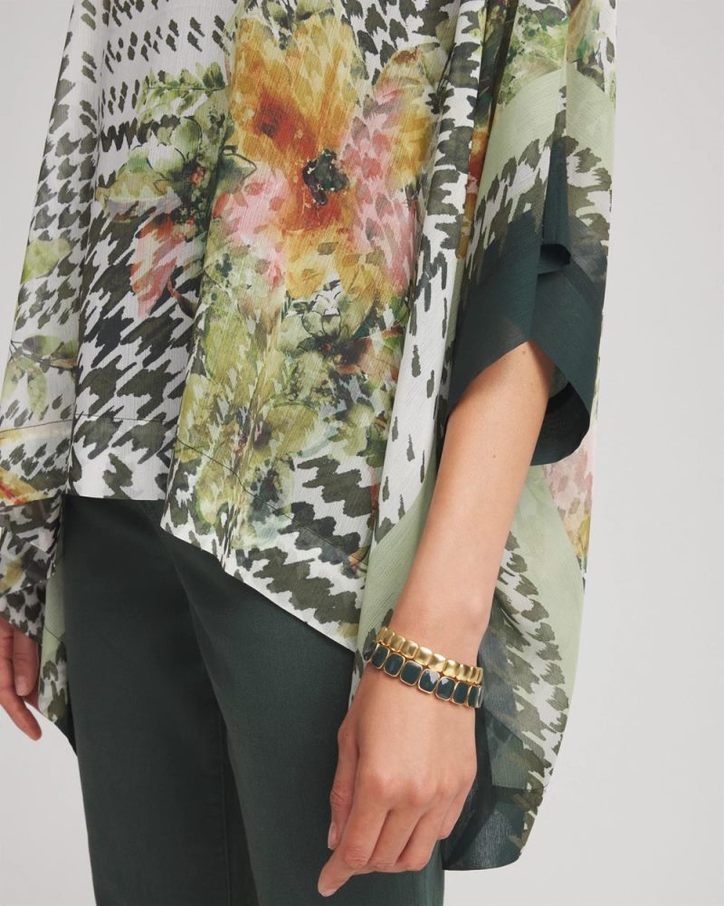 Chicos Printed Crinkle-Chiffon Pullover Poncho - NETTLE LEAF