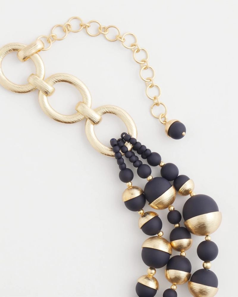 Chicos Gold & Navy Bead Necklace - NAVY
