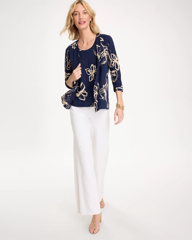 Chicos Floral Linen Tank - PASSPORT BLUE
