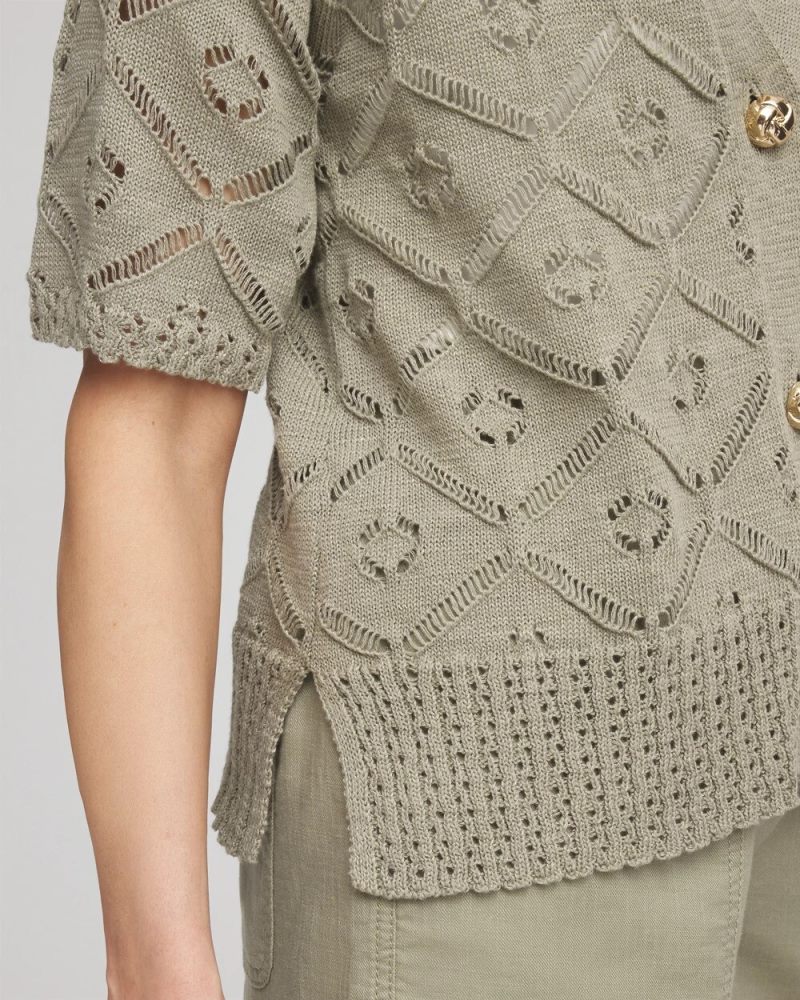 Chicos Short Button-down Cardigan - WASHED SAGE