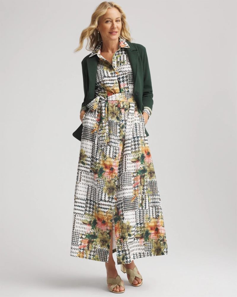 Chicos Artisanal Floral PrintMaxi Shirtdress - ECRU