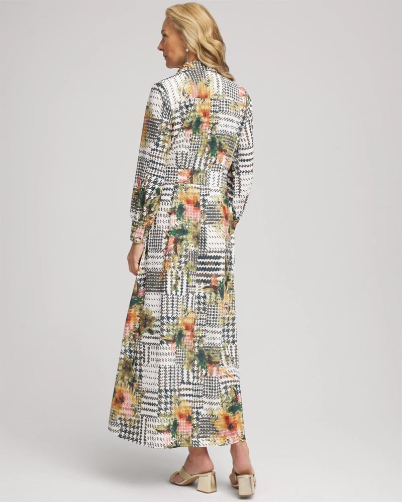 Chicos Artisanal Floral PrintMaxi Shirtdress - ECRU
