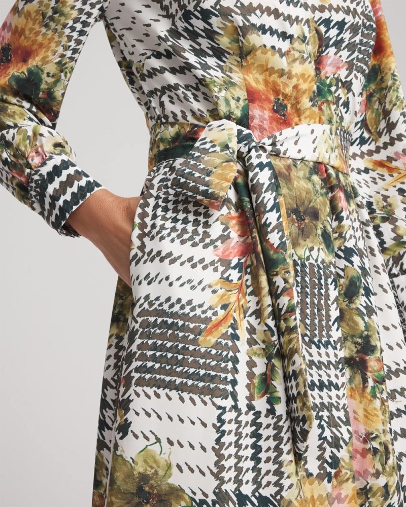 Chicos Artisanal Floral PrintMaxi Shirtdress - ECRU
