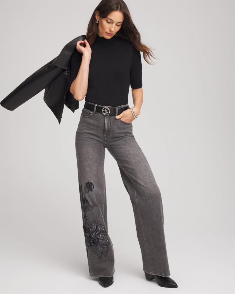 Chicos Cashmere Elbow-Sleeve Sweater - BLACK