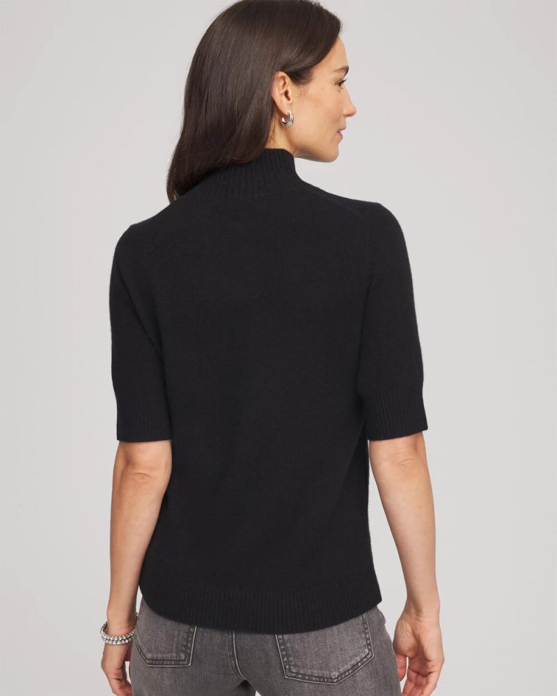 Chicos Cashmere Elbow-Sleeve Sweater - BLACK