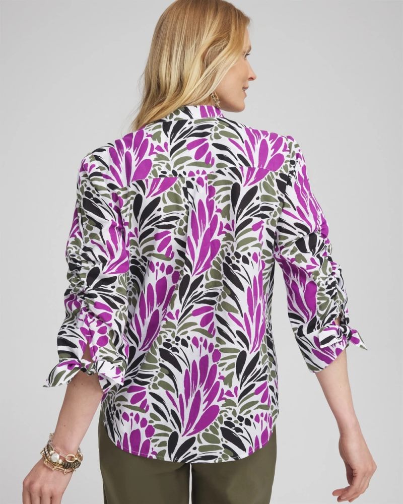 Chicos Ruched Sleeve Floral Blouse - AFRICAN VIOLET
