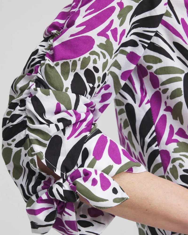 Chicos Ruched Sleeve Floral Blouse - AFRICAN VIOLET
