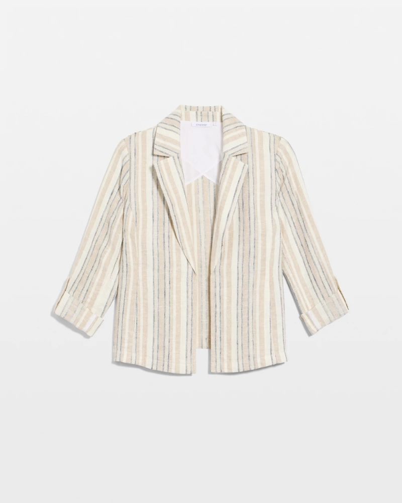 Chicos Striped Linen Roll Sleeve Blazer - NEUTRAL