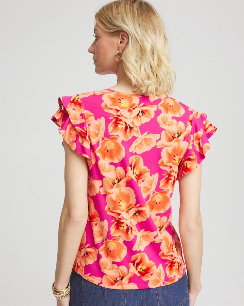 Chicos Touch of Cool™ Tropical Flutter Sleeve Tee - CRUSHED BERRIES