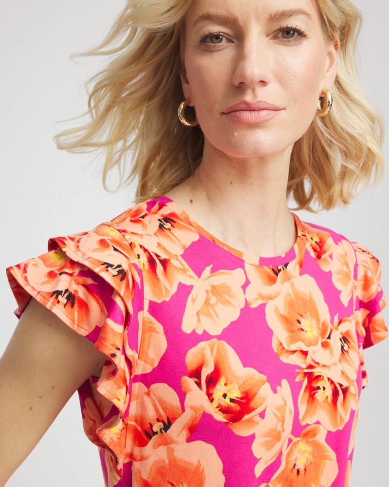 Chicos Touch of Cool™ Tropical Flutter Sleeve Tee - CRUSHED BERRIES