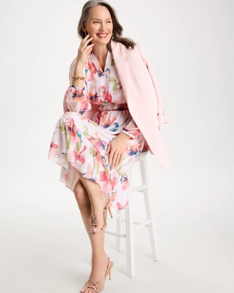 Chicos Georgette Trapunto Pullover Dress - CALYPSO CORAL