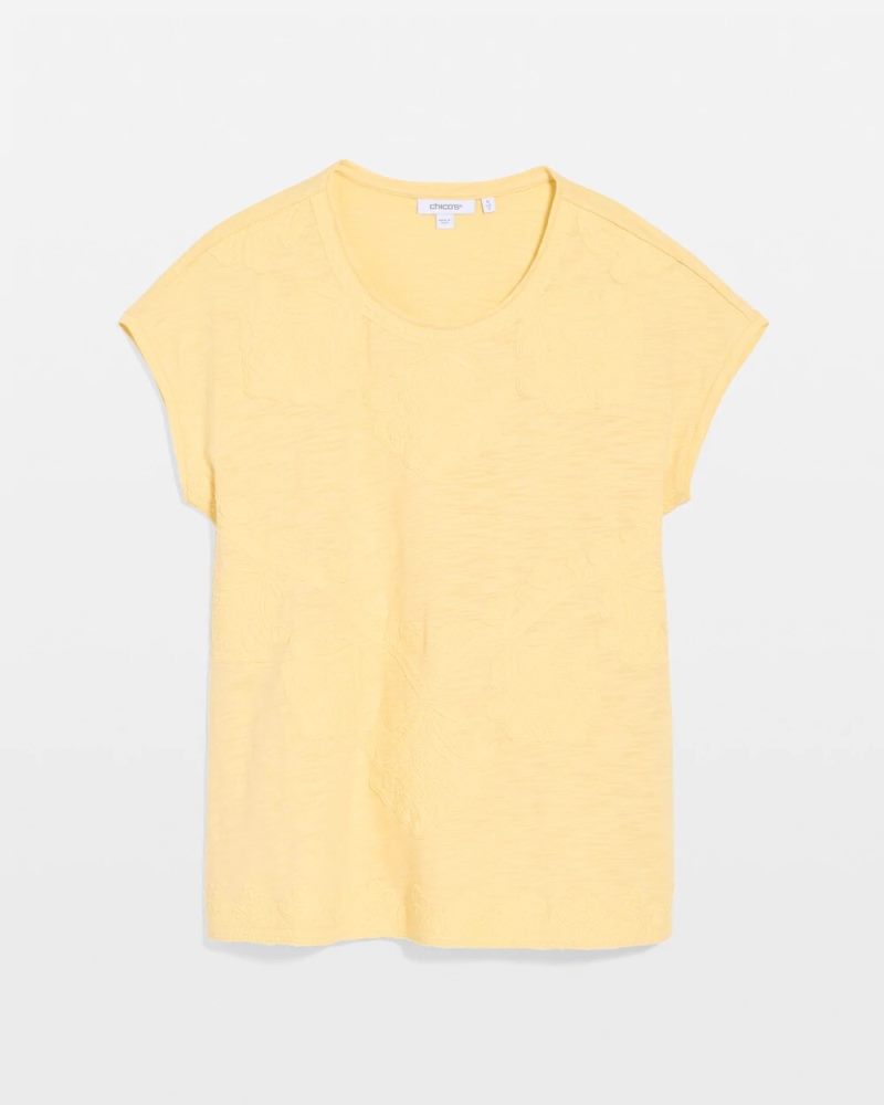 Chicos Monochrome Embroidered Cap-Sleeve Tee - GOLDEN HAZE