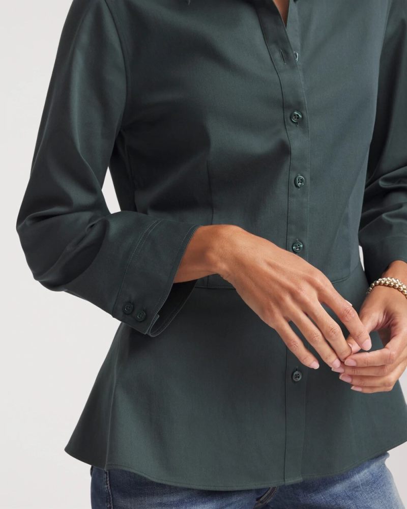 Chicos No Iron Peplum Stretch-Sateen Shirt - DARKEST SPRUCE