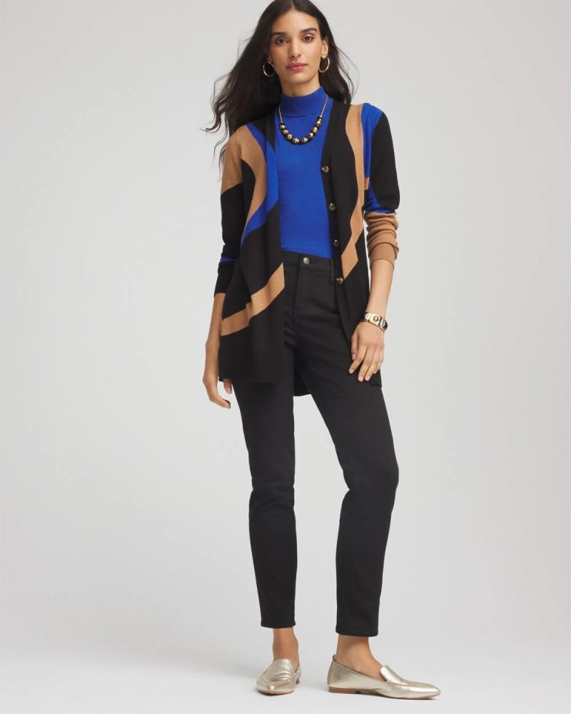 Chicos Ella Colorblock Cardigan Sweater - BLACK