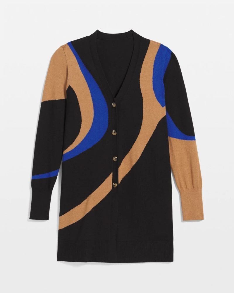 Chicos Ella Colorblock Cardigan Sweater - BLACK